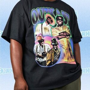 Vintage Style Graphic Black T-Shirt Outcast Print XXL